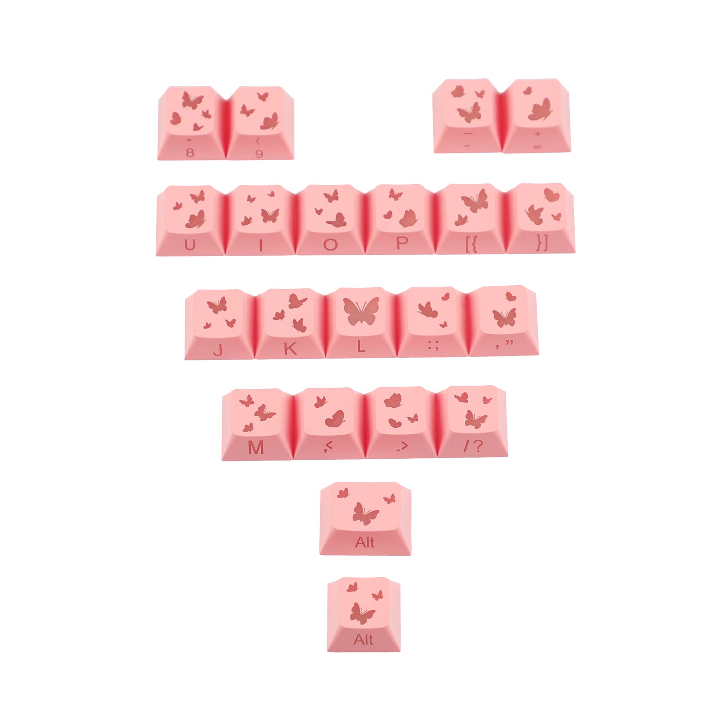 YMDK 21-Key Pink Black Silver Butterfly Heart Keycap Set, Cherry Profile, Side Printed, Shine Through, Compatible with Magnetic Switch Mechanical Keyboards