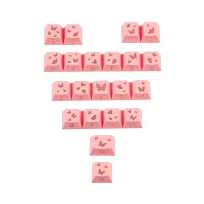 YMDK 21-Key Pink Black Silver Butterfly Heart Keycap Set, Cherry Profile, Side Printed, Shine Through, Compatible with Magnetic Switch Mechanical Keyboards