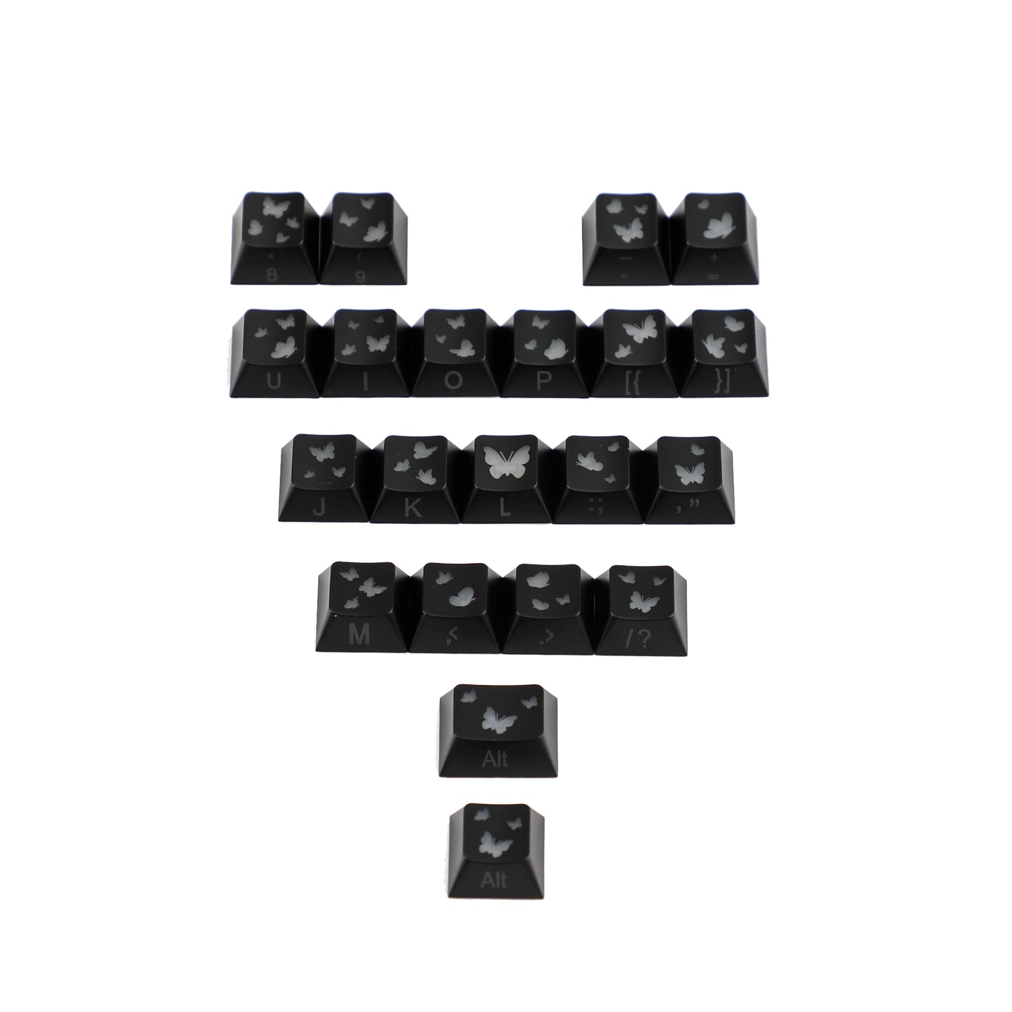 YMDK 21-Key Pink Black Silver Butterfly Heart Keycap Set, Cherry Profile, Side Printed, Shine Through, Compatible with Magnetic Switch Mechanical Keyboards