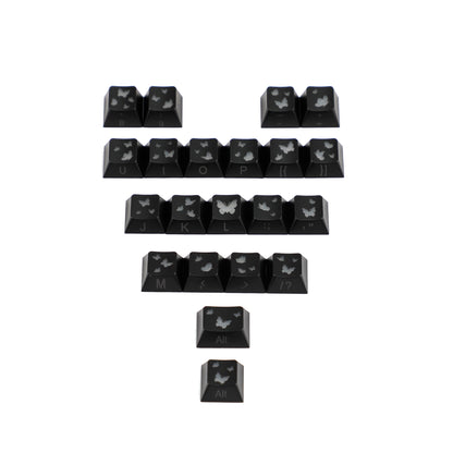 YMDK 21-Key Pink Black Silver Butterfly Heart Keycap Set, Cherry Profile, Side Printed, Shine Through, Compatible with Magnetic Switch Mechanical Keyboards