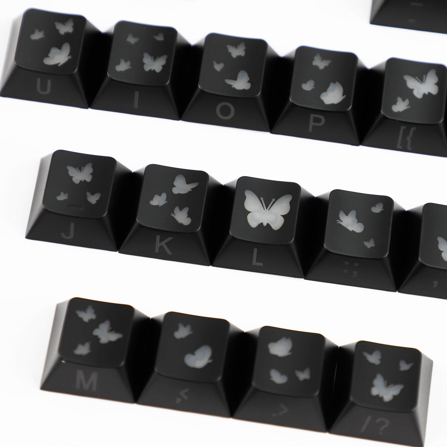 YMDK 21-Key Pink Black Silver Butterfly Heart Keycap Set, Cherry Profile, Side Printed, Shine Through, Compatible with Magnetic Switch Mechanical Keyboards