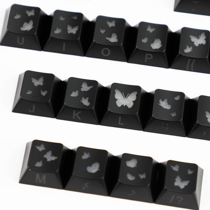 YMDK 21-Key Pink Black Silver Butterfly Heart Keycap Set, Cherry Profile, Side Printed, Shine Through, Compatible with Magnetic Switch Mechanical Keyboards