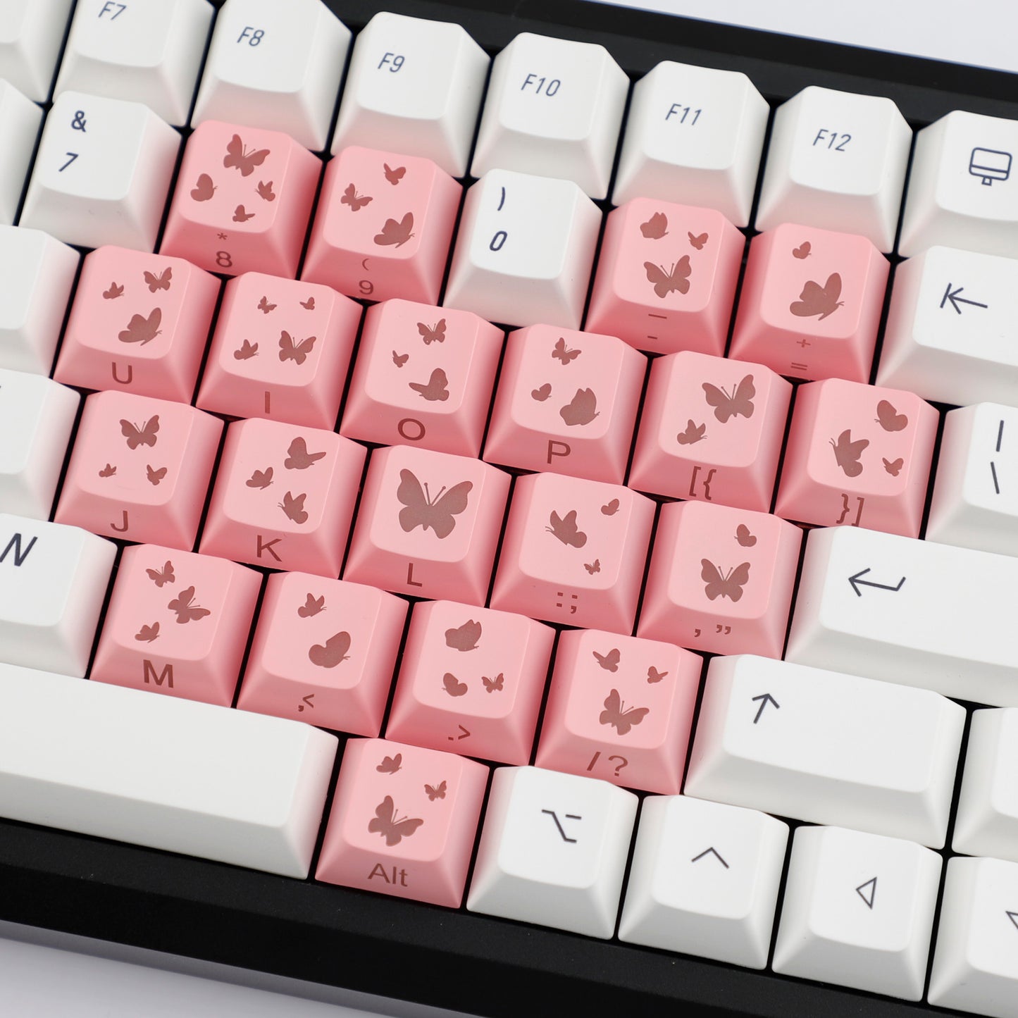 YMDK 21-Key Pink Black Silver Butterfly Heart Keycap Set, Cherry Profile, Side Printed, Shine Through, Compatible with Magnetic Switch Mechanical Keyboards