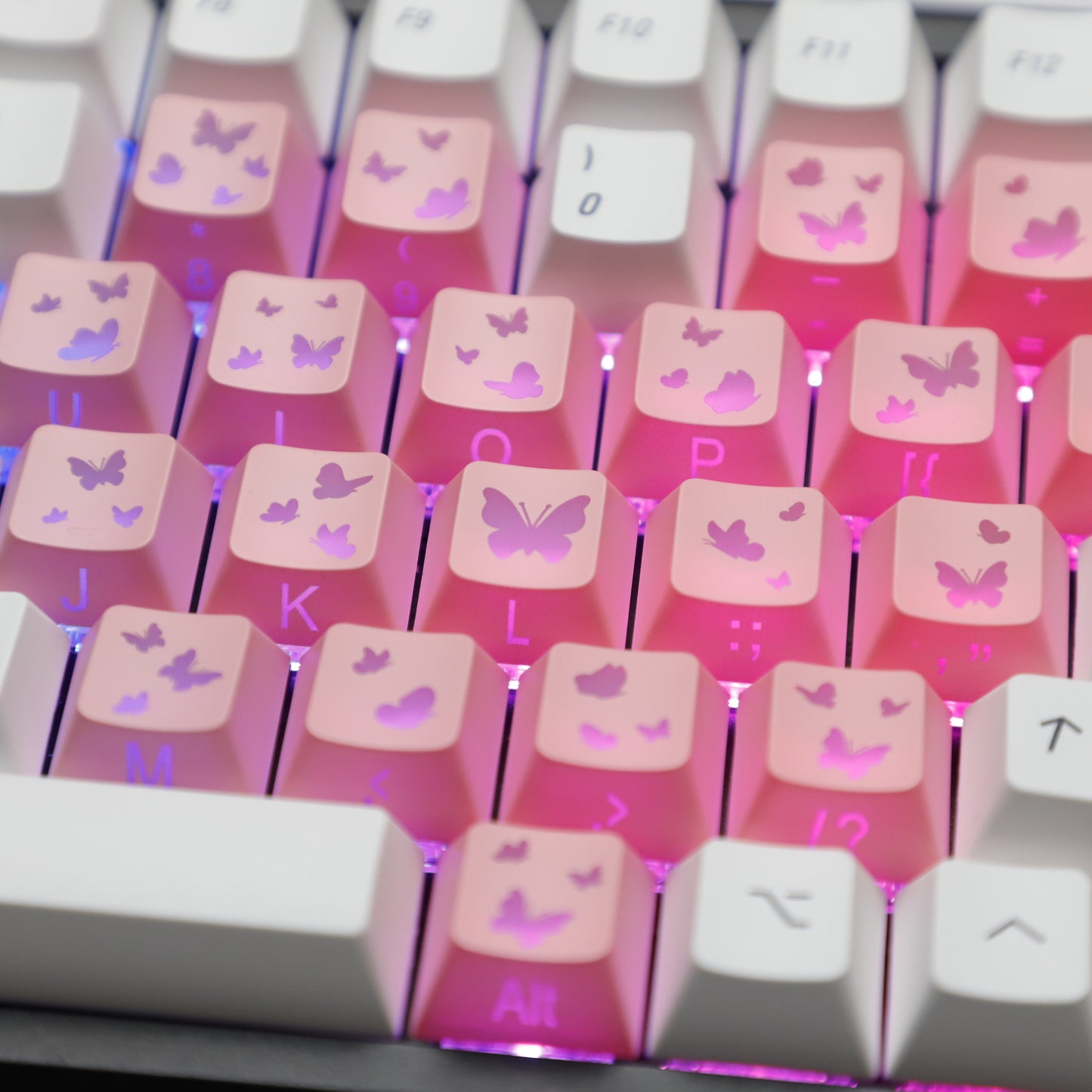 YMDK 21-Key Pink Black Silver Butterfly Heart Keycap Set, Cherry Profile, Side Printed, Shine Through, Compatible with Magnetic Switch Mechanical Keyboards