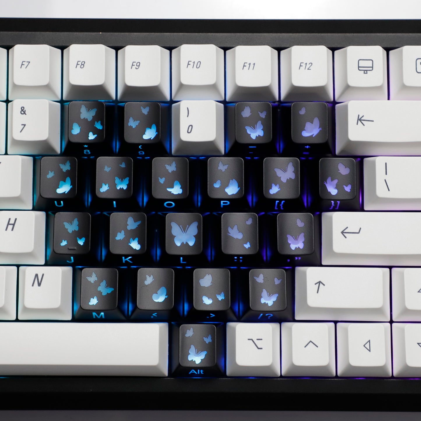 YMDK 21-Key Pink Black Silver Butterfly Heart Keycap Set, Cherry Profile, Side Printed, Shine Through, Compatible with Magnetic Switch Mechanical Keyboards