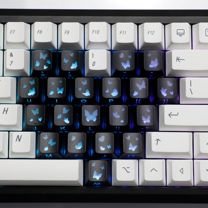 YMDK 21-Key Pink Black Silver Butterfly Heart Keycap Set, Cherry Profile, Side Printed, Shine Through, Compatible with Magnetic Switch Mechanical Keyboards