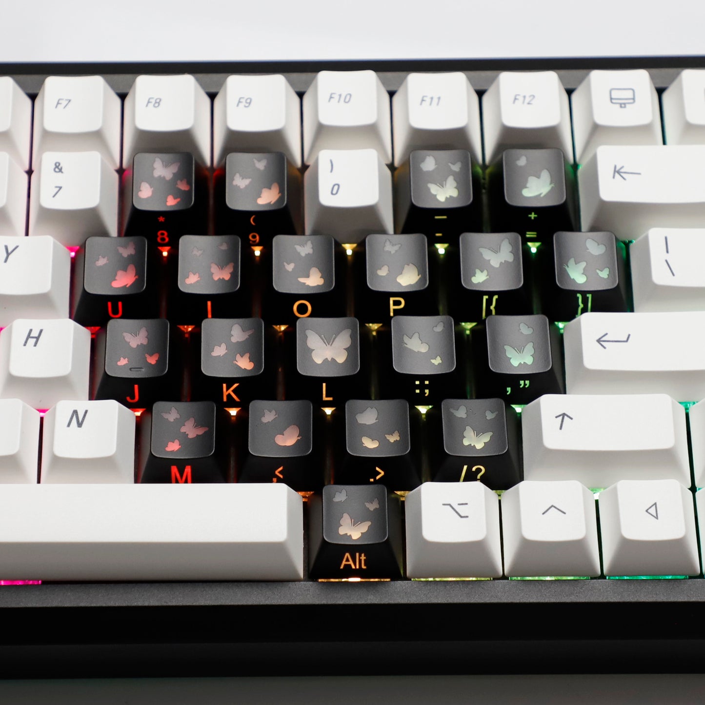 YMDK 21-Key Pink Black Silver Butterfly Heart Keycap Set, Cherry Profile, Side Printed, Shine Through, Compatible with Magnetic Switch Mechanical Keyboards