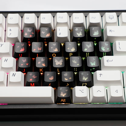 YMDK 21-Key Pink Black Silver Butterfly Heart Keycap Set, Cherry Profile, Side Printed, Shine Through, Compatible with Magnetic Switch Mechanical Keyboards