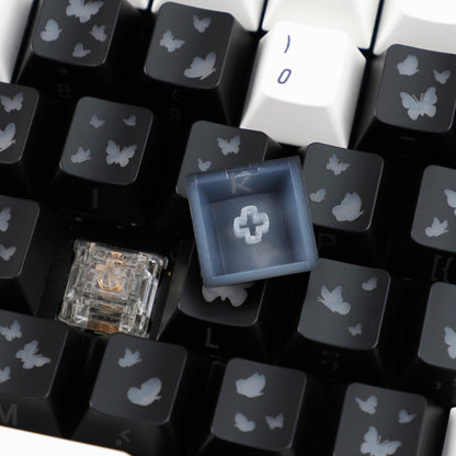 YMDK 21-Key Pink Black Silver Butterfly Heart Keycap Set, Cherry Profile, Side Printed, Shine Through, Compatible with Magnetic Switch Mechanical Keyboards