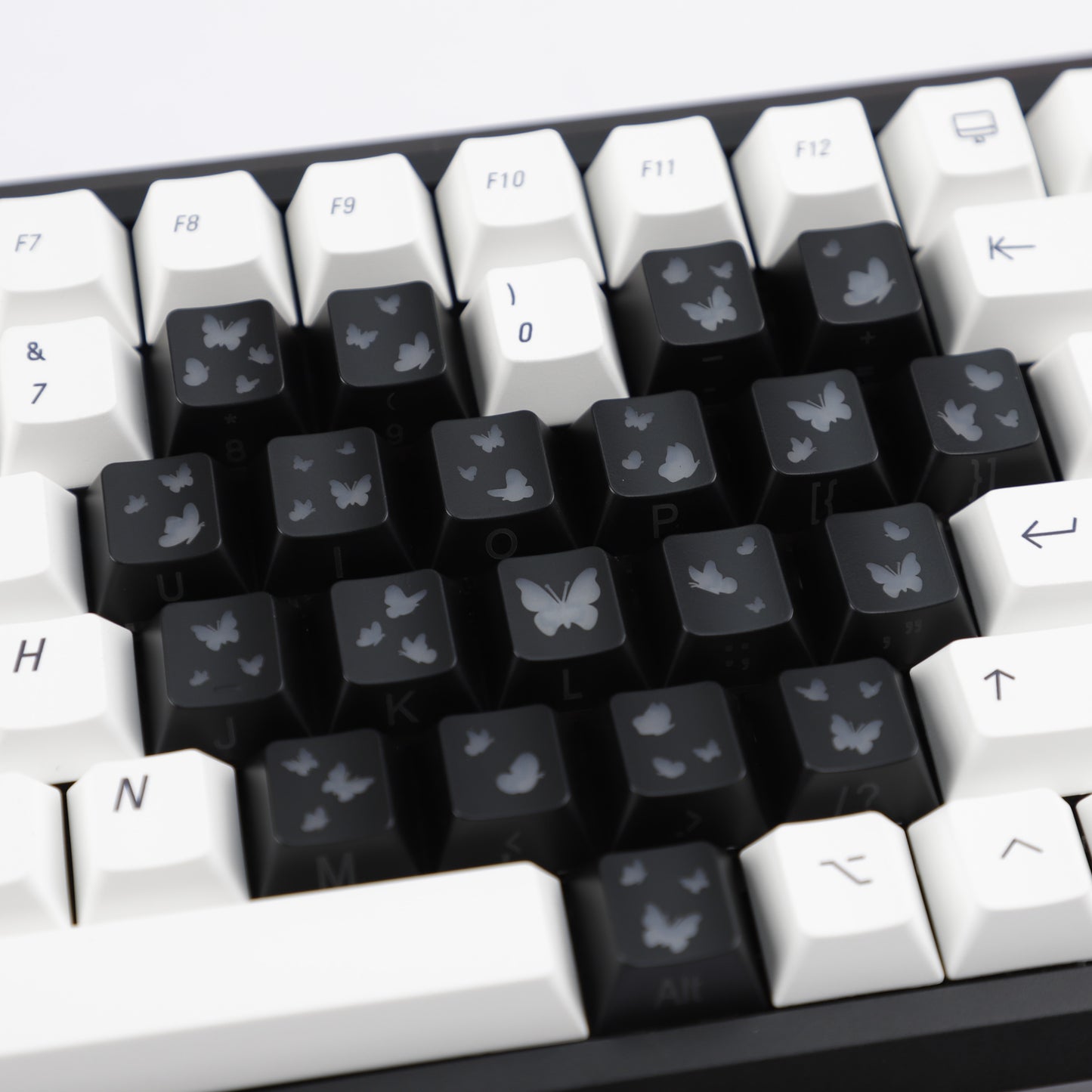 YMDK 21-Key Pink Black Silver Butterfly Heart Keycap Set, Cherry Profile, Side Printed, Shine Through, Compatible with Magnetic Switch Mechanical Keyboards