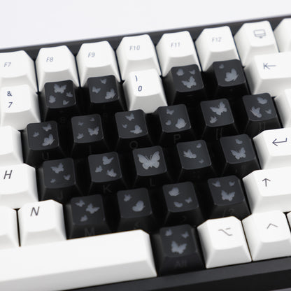 YMDK 21-Key Pink Black Silver Butterfly Heart Keycap Set, Cherry Profile, Side Printed, Shine Through, Compatible with Magnetic Switch Mechanical Keyboards
