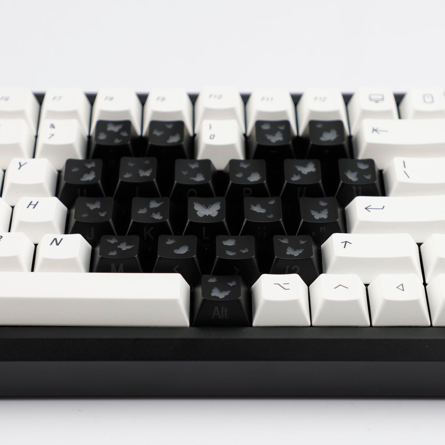 YMDK 21-Key Pink Black Silver Butterfly Heart Keycap Set, Cherry Profile, Side Printed, Shine Through, Compatible with Magnetic Switch Mechanical Keyboards