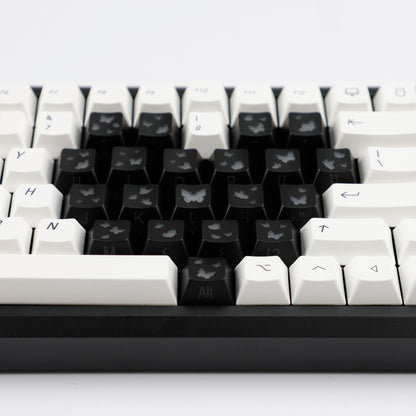 YMDK 21-Key Pink Black Silver Butterfly Heart Keycap Set, Cherry Profile, Side Printed, Shine Through, Compatible with Magnetic Switch Mechanical Keyboards
