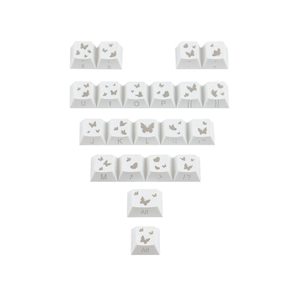 YMDK 21-Key Pink Black Silver Butterfly Heart Keycap Set, Cherry Profile, Side Printed, Shine Through, Compatible with Magnetic Switch Mechanical Keyboards