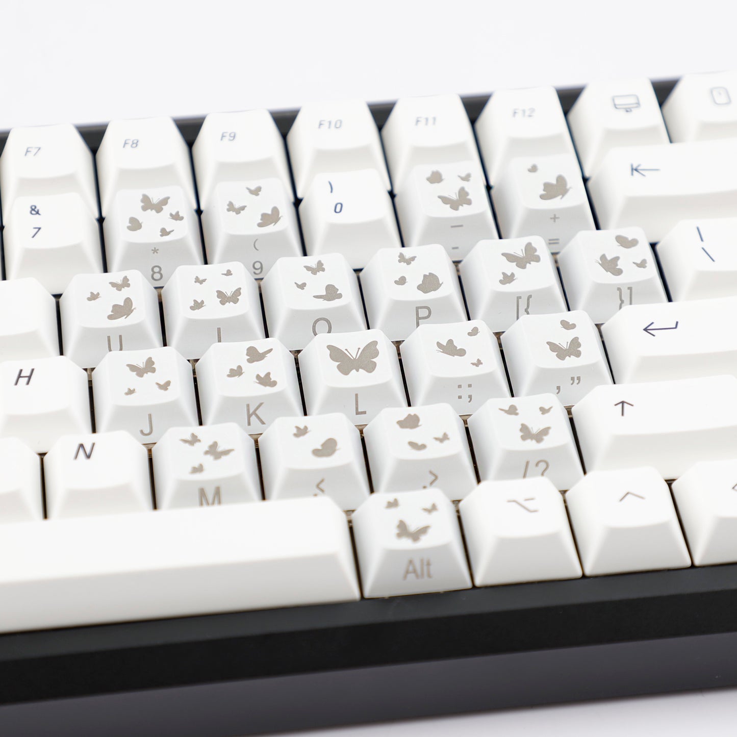 YMDK 21-Key Pink Black Silver Butterfly Heart Keycap Set, Cherry Profile, Side Printed, Shine Through, Compatible with Magnetic Switch Mechanical Keyboards