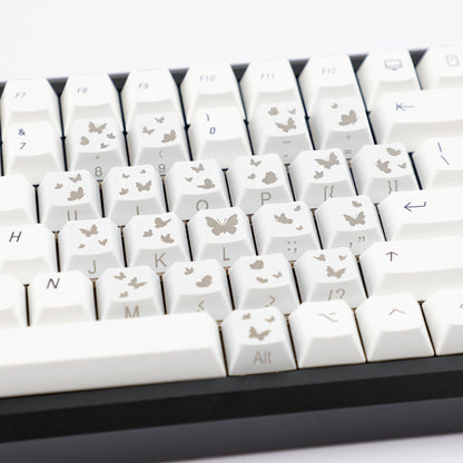 YMDK 21-Key Pink Black Silver Butterfly Heart Keycap Set, Cherry Profile, Side Printed, Shine Through, Compatible with Magnetic Switch Mechanical Keyboards