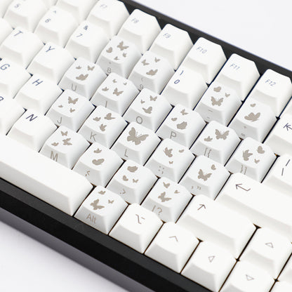 YMDK 21-Key Pink Black Silver Butterfly Heart Keycap Set, Cherry Profile, Side Printed, Shine Through, Compatible with Magnetic Switch Mechanical Keyboards
