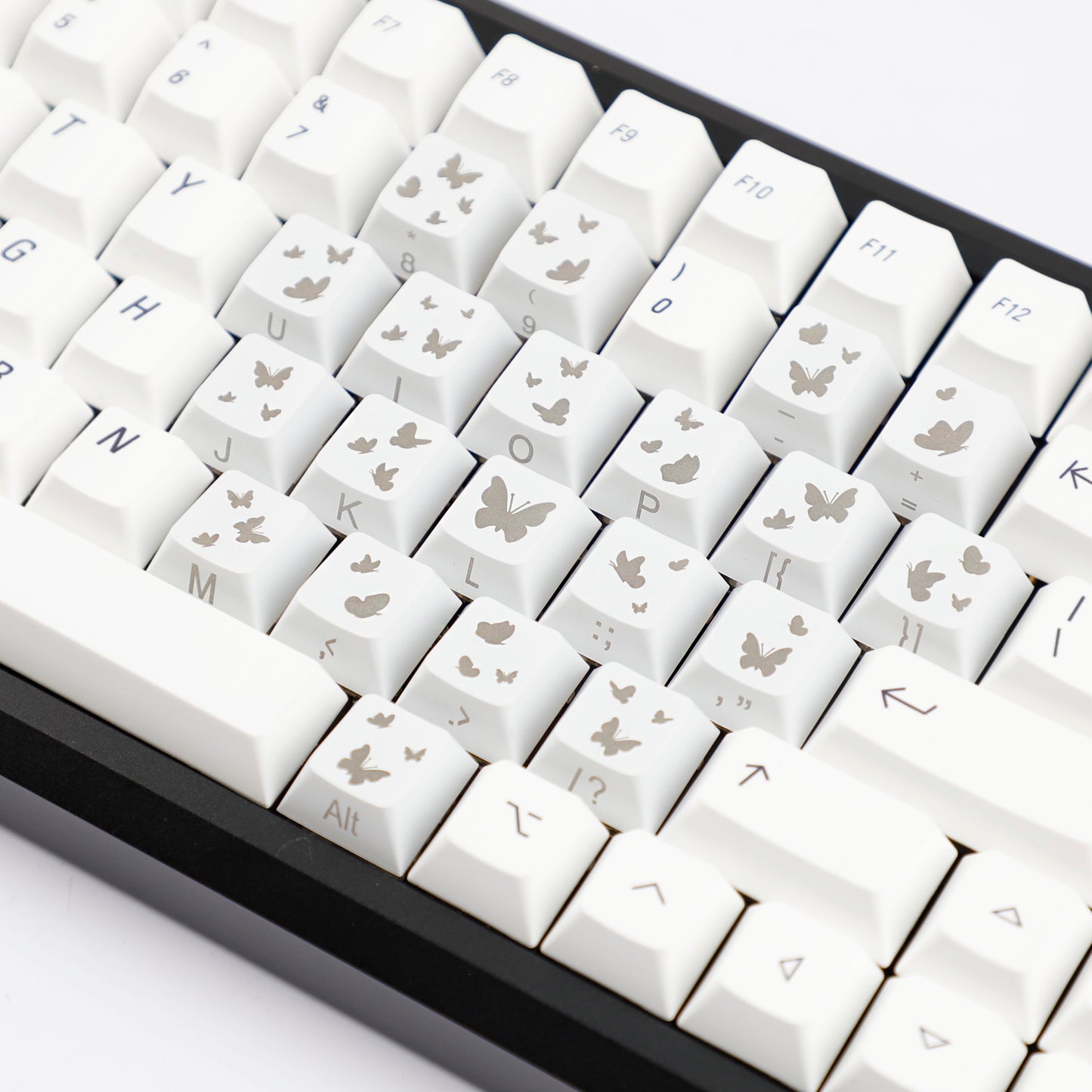 YMDK 21-Key Pink Black Silver Butterfly Heart Keycap Set, Cherry Profile, Side Printed, Shine Through, Compatible with Magnetic Switch Mechanical Keyboards
