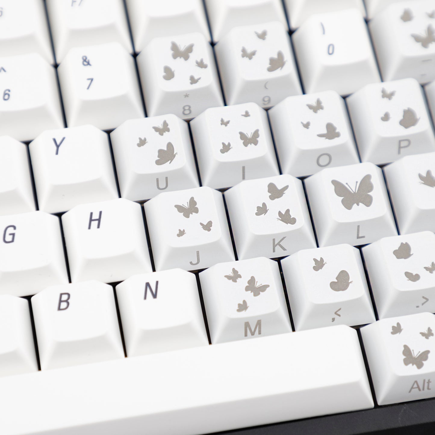 YMDK 21-Key Pink Black Silver Butterfly Heart Keycap Set, Cherry Profile, Side Printed, Shine Through, Compatible with Magnetic Switch Mechanical Keyboards