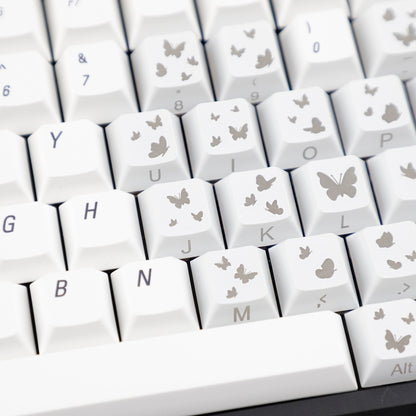 YMDK 21-Key Pink Black Silver Butterfly Heart Keycap Set, Cherry Profile, Side Printed, Shine Through, Compatible with Magnetic Switch Mechanical Keyboards