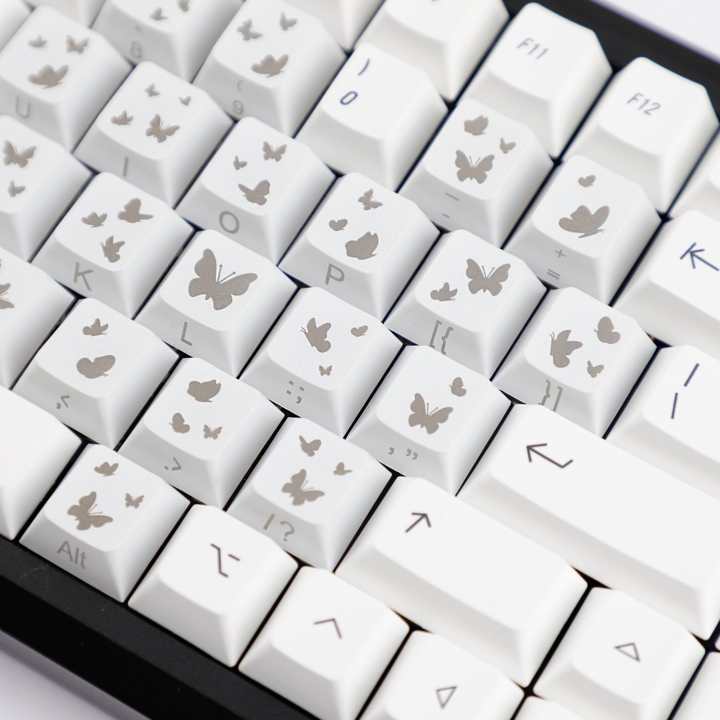 YMDK 21-Key Pink Black Silver Butterfly Heart Keycap Set, Cherry Profile, Side Printed, Shine Through, Compatible with Magnetic Switch Mechanical Keyboards