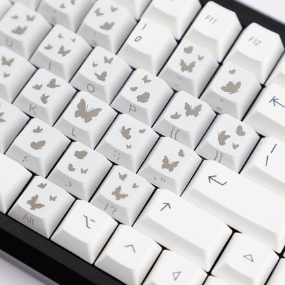 YMDK 21-Key Pink Black Silver Butterfly Heart Keycap Set, Cherry Profile, Side Printed, Shine Through, Compatible with Magnetic Switch Mechanical Keyboards