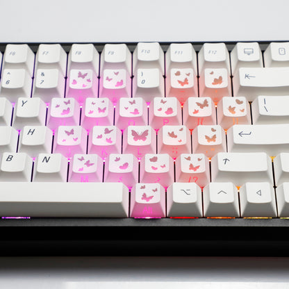 YMDK 21-Key Pink Black Silver Butterfly Heart Keycap Set, Cherry Profile, Side Printed, Shine Through, Compatible with Magnetic Switch Mechanical Keyboards