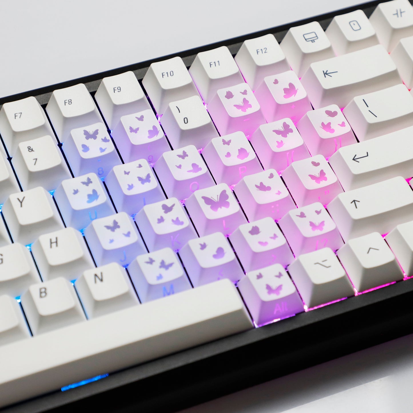 YMDK 21-Key Pink Black Silver Butterfly Heart Keycap Set, Cherry Profile, Side Printed, Shine Through, Compatible with Magnetic Switch Mechanical Keyboards