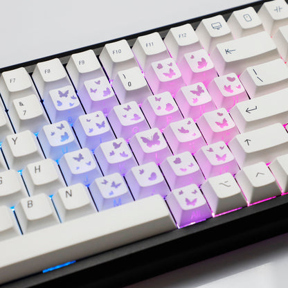 YMDK 21-Key Pink Black Silver Butterfly Heart Keycap Set, Cherry Profile, Side Printed, Shine Through, Compatible with Magnetic Switch Mechanical Keyboards