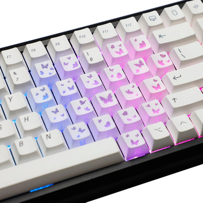 YMDK 21-Key Pink Black Silver Butterfly Heart Keycap Set, Cherry Profile, Side Printed, Shine Through, Compatible with Magnetic Switch Mechanical Keyboards