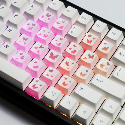 YMDK 21-Key Pink Black Silver Butterfly Heart Keycap Set, Cherry Profile, Side Printed, Shine Through, Compatible with Magnetic Switch Mechanical Keyboards