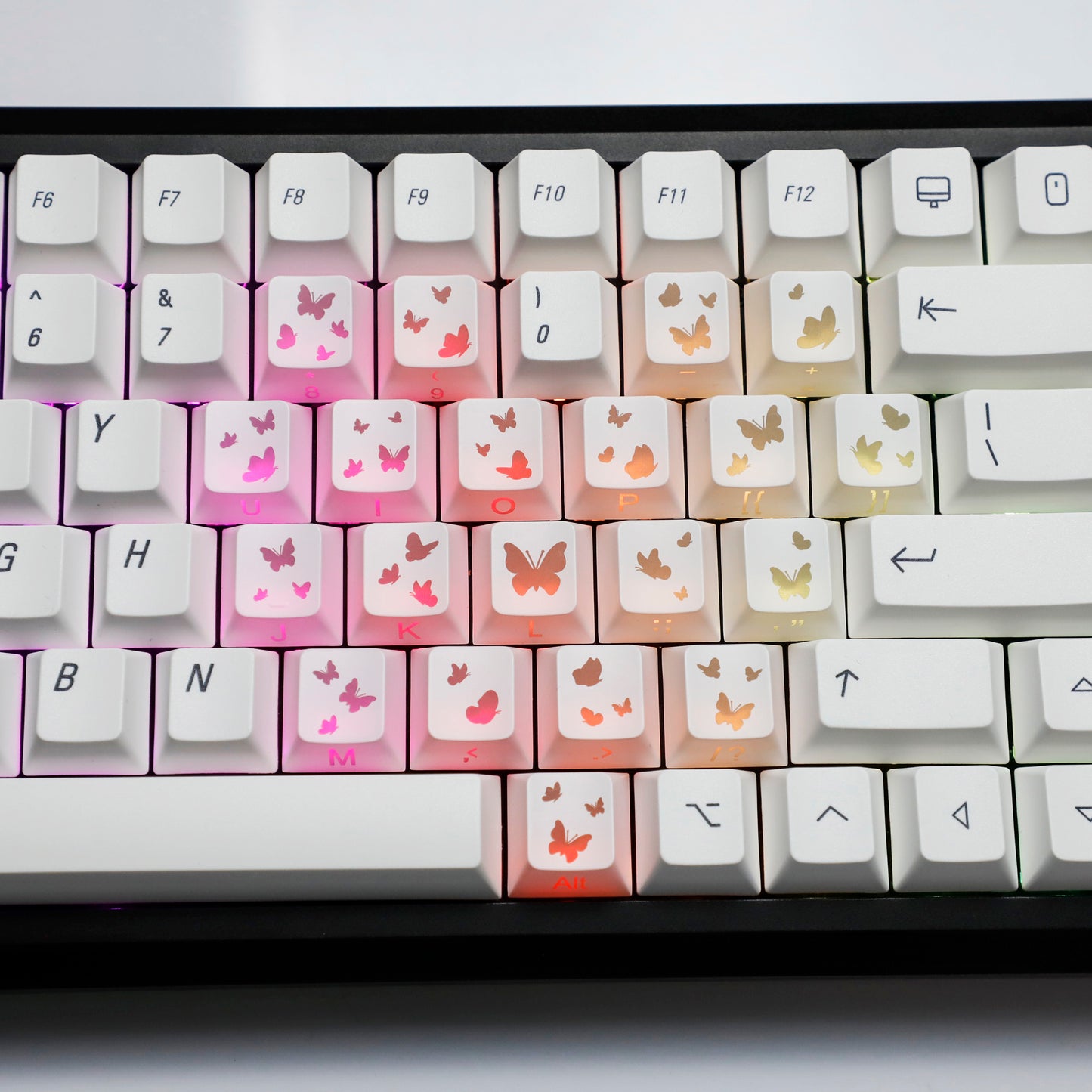 YMDK 21-Key Pink Black Silver Butterfly Heart Keycap Set, Cherry Profile, Side Printed, Shine Through, Compatible with Magnetic Switch Mechanical Keyboards