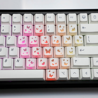 YMDK 21-Key Pink Black Silver Butterfly Heart Keycap Set, Cherry Profile, Side Printed, Shine Through, Compatible with Magnetic Switch Mechanical Keyboards