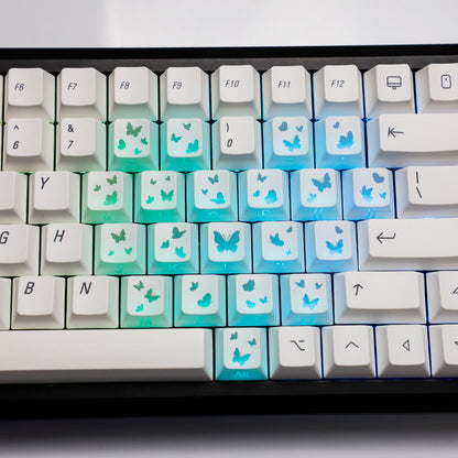 YMDK 21-Key Pink Black Silver Butterfly Heart Keycap Set, Cherry Profile, Side Printed, Shine Through, Compatible with Magnetic Switch Mechanical Keyboards