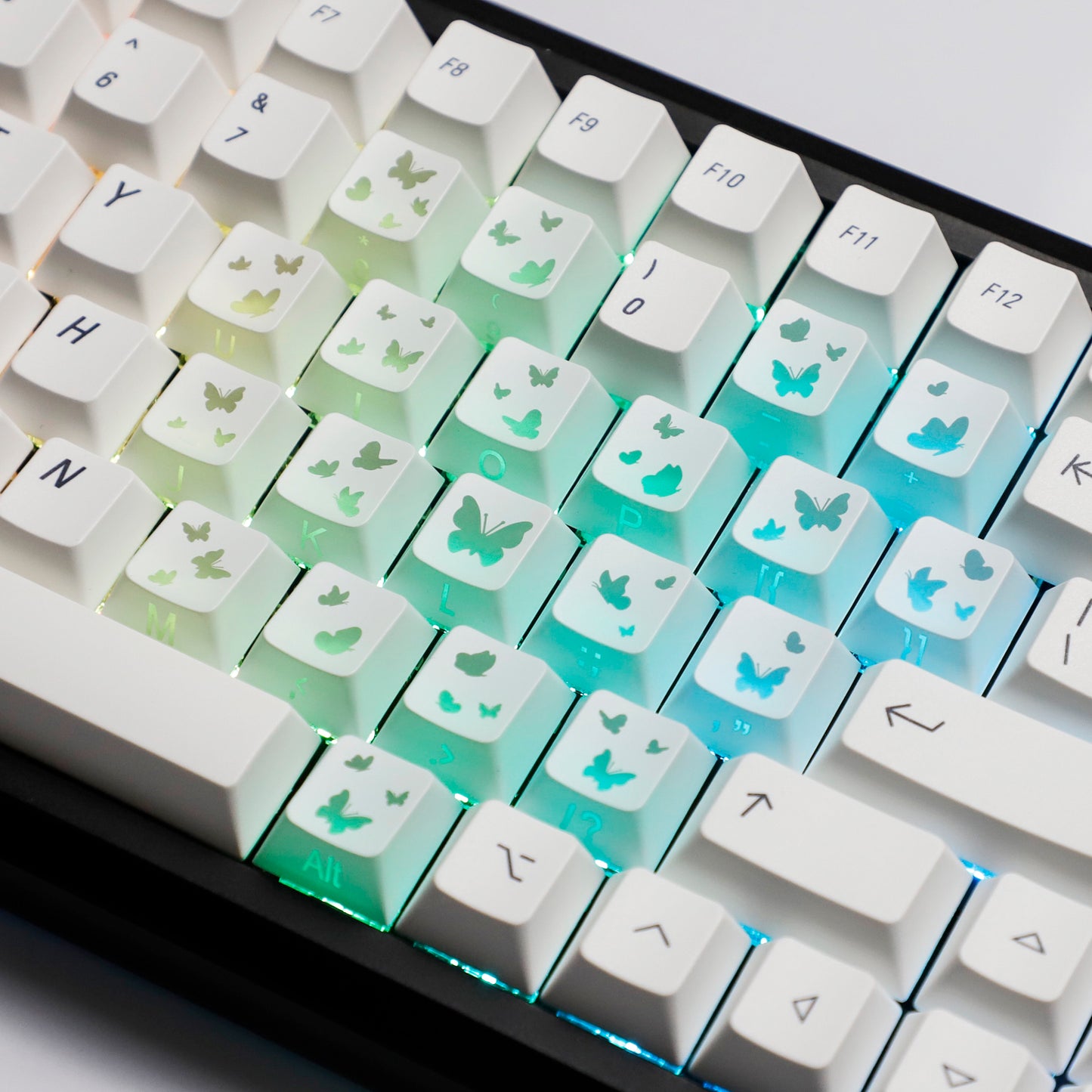 YMDK 21-Key Pink Black Silver Butterfly Heart Keycap Set, Cherry Profile, Side Printed, Shine Through, Compatible with Magnetic Switch Mechanical Keyboards