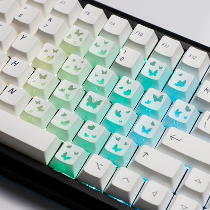 YMDK 21-Key Pink Black Silver Butterfly Heart Keycap Set, Cherry Profile, Side Printed, Shine Through, Compatible with Magnetic Switch Mechanical Keyboards