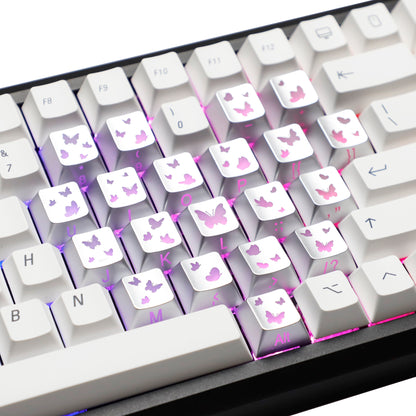 YMDK 21-Key Pink Black Silver Butterfly Heart Keycap Set, Cherry Profile, Side Printed, Shine Through, Compatible with Magnetic Switch Mechanical Keyboards