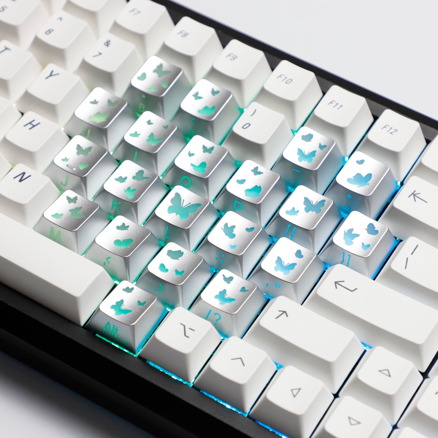 YMDK 21-Key Pink Black Silver Butterfly Heart Keycap Set, Cherry Profile, Side Printed, Shine Through, Compatible with Magnetic Switch Mechanical Keyboards