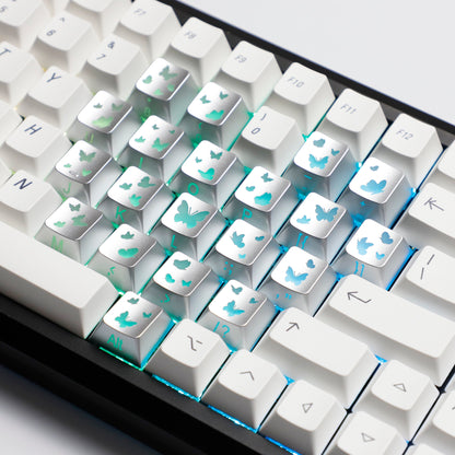 YMDK 21-Key Pink Black Silver Butterfly Heart Keycap Set, Cherry Profile, Side Printed, Shine Through, Compatible with Magnetic Switch Mechanical Keyboards