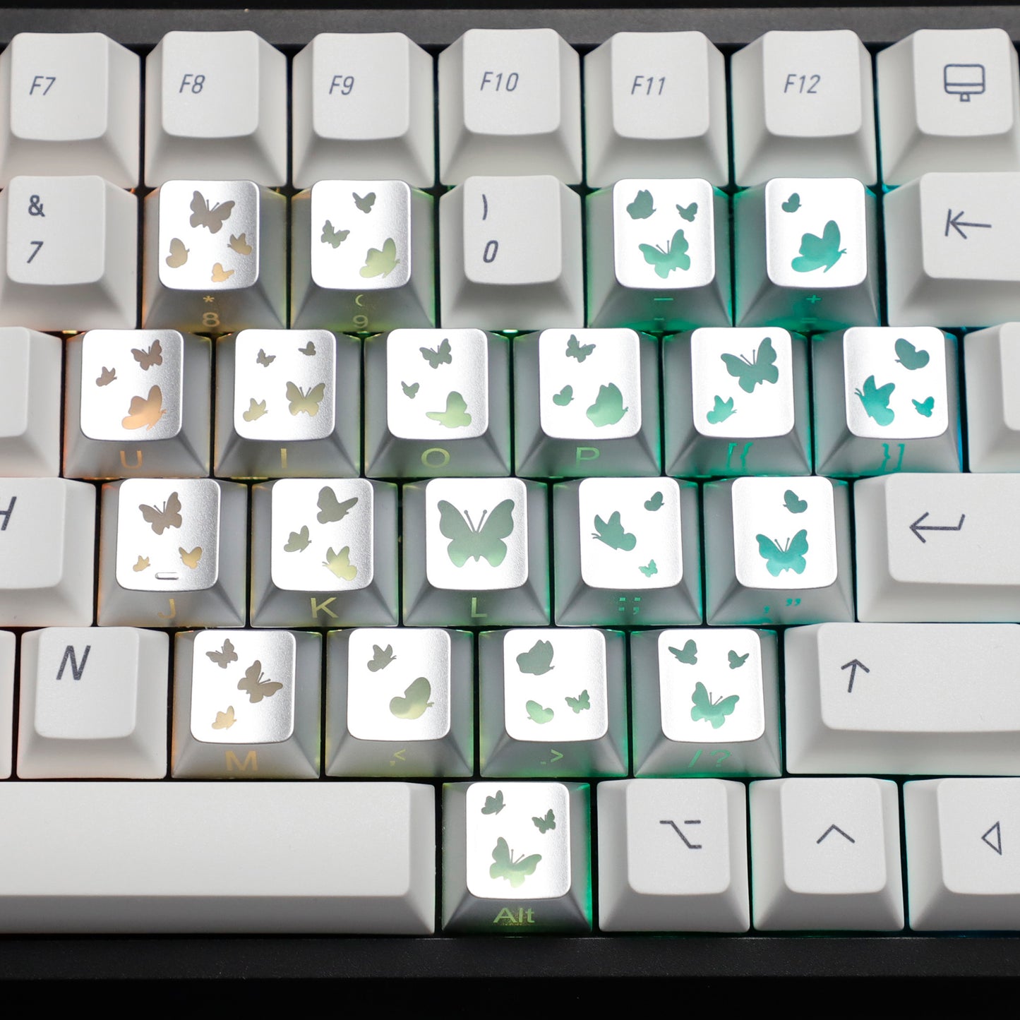 YMDK 21-Key Pink Black Silver Butterfly Heart Keycap Set, Cherry Profile, Side Printed, Shine Through, Compatible with Magnetic Switch Mechanical Keyboards