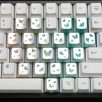 YMDK 21-Key Pink Black Silver Butterfly Heart Keycap Set, Cherry Profile, Side Printed, Shine Through, Compatible with Magnetic Switch Mechanical Keyboards