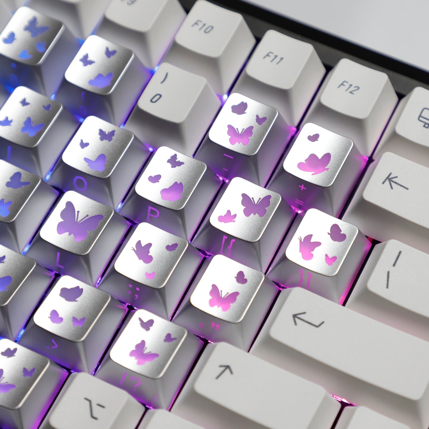 YMDK 21-Key Pink Black Silver Butterfly Heart Keycap Set, Cherry Profile, Side Printed, Shine Through, Compatible with Magnetic Switch Mechanical Keyboards