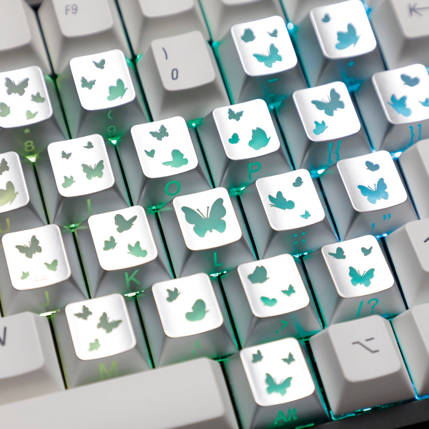 YMDK 21-Key Pink Black Silver Butterfly Heart Keycap Set, Cherry Profile, Side Printed, Shine Through, Compatible with Magnetic Switch Mechanical Keyboards