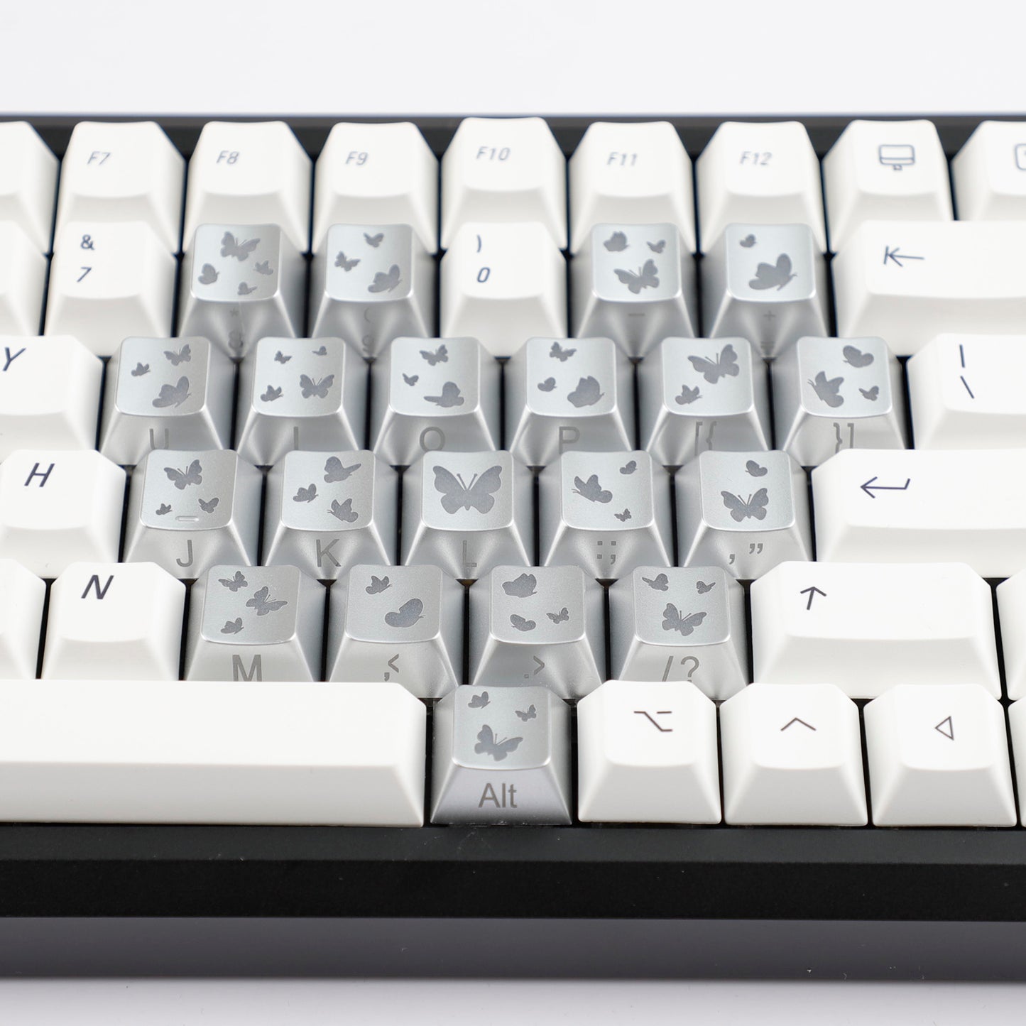 YMDK 21-Key Pink Black Silver Butterfly Heart Keycap Set, Cherry Profile, Side Printed, Shine Through, Compatible with Magnetic Switch Mechanical Keyboards