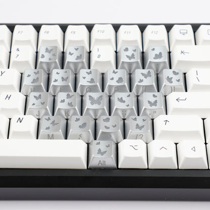 YMDK 21-Key Pink Black Silver Butterfly Heart Keycap Set, Cherry Profile, Side Printed, Shine Through, Compatible with Magnetic Switch Mechanical Keyboards