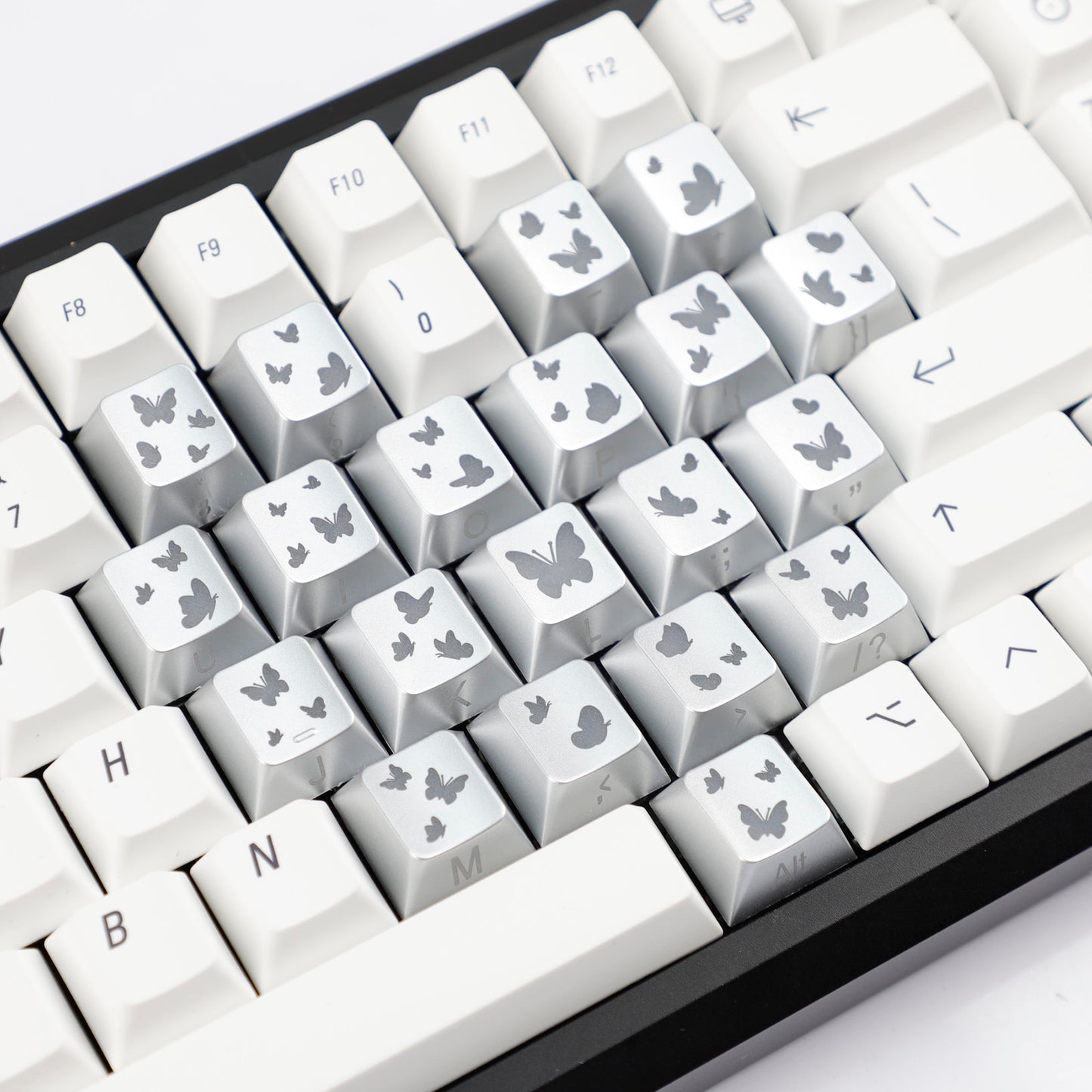 YMDK 21-Key Pink Black Silver Butterfly Heart Keycap Set, Cherry Profile, Side Printed, Shine Through, Compatible with Magnetic Switch Mechanical Keyboards