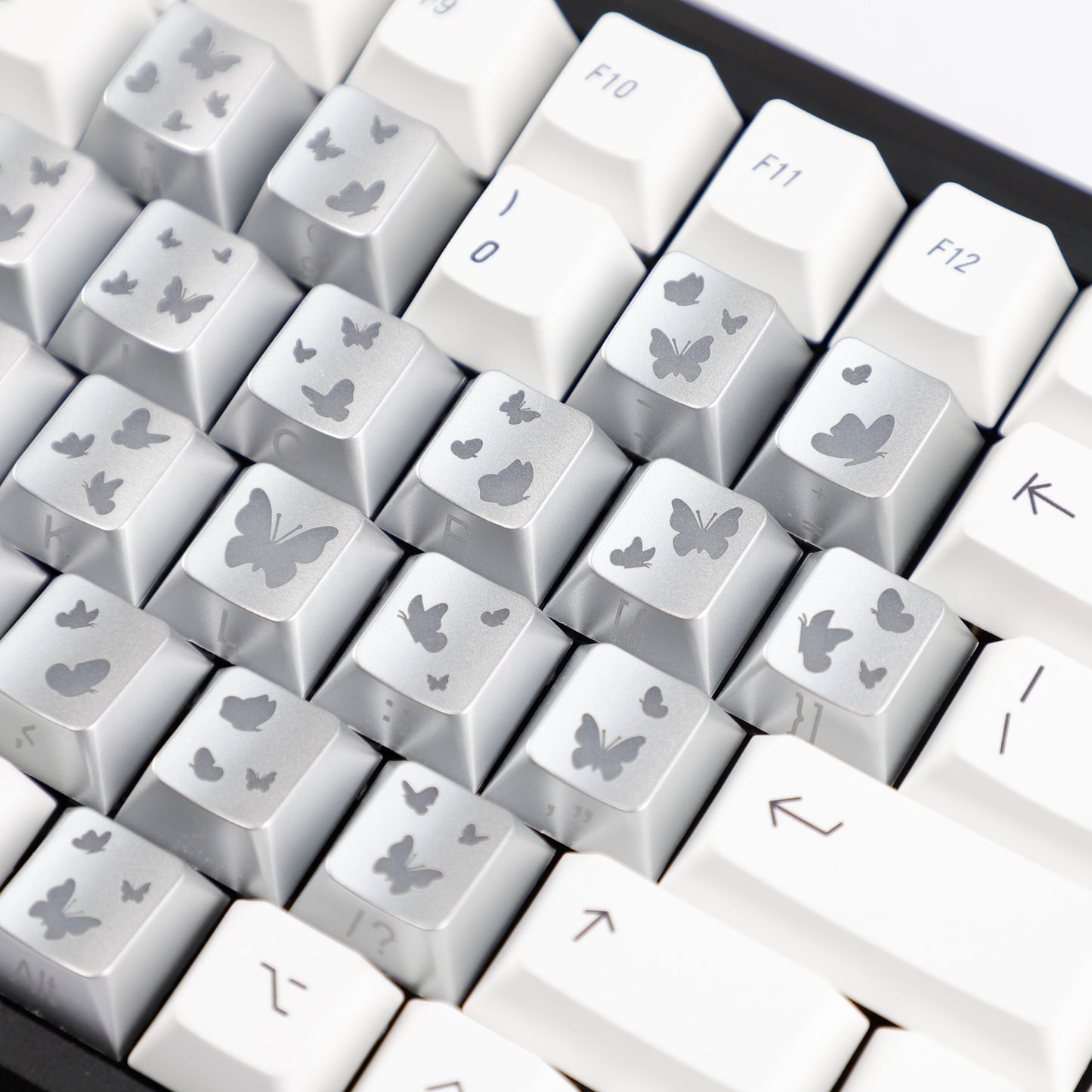 YMDK 21-Key Pink Black Silver Butterfly Heart Keycap Set, Cherry Profile, Side Printed, Shine Through, Compatible with Magnetic Switch Mechanical Keyboards