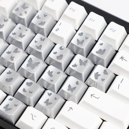 YMDK 21-Key Pink Black Silver Butterfly Heart Keycap Set, Cherry Profile, Side Printed, Shine Through, Compatible with Magnetic Switch Mechanical Keyboards
