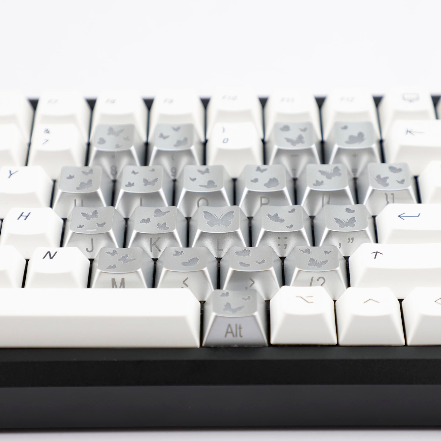YMDK 21-Key Pink Black Silver Butterfly Heart Keycap Set, Cherry Profile, Side Printed, Shine Through, Compatible with Magnetic Switch Mechanical Keyboards