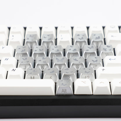 YMDK 21-Key Pink Black Silver Butterfly Heart Keycap Set, Cherry Profile, Side Printed, Shine Through, Compatible with Magnetic Switch Mechanical Keyboards